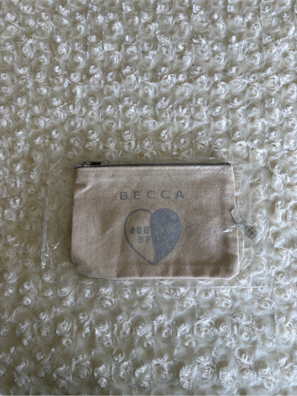 New BECCA Small Canvas Zip Pouch in lLight Beige